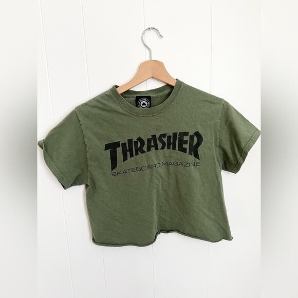 Thrasher Tops - Thrasher cropped cotton t shirt green skater